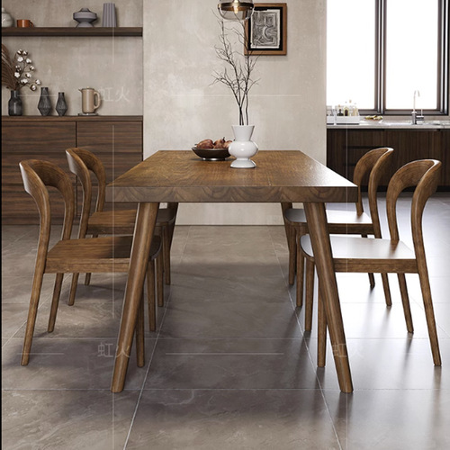 Nordic solid wood dining table for home small apartment dining chair set restaurant cafe retro rectangular eating table