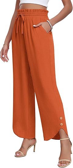 Women's High-Waisted Wide Leg Trousers Casual Drawstring Loose Business Style Adjustable Fit Bottoms_ecoleips.com