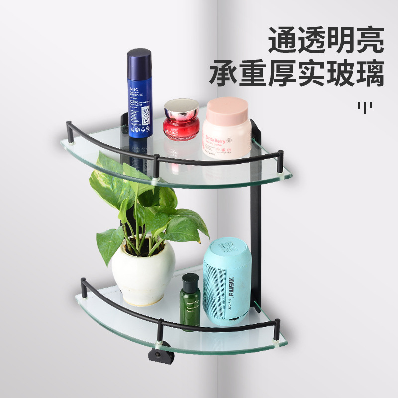 Cross-border Stainless Steel Glass Tripod Single-layer Double-layer Bathroom Supplies Rack Bathroom Corner Rack Tray Storage Rack