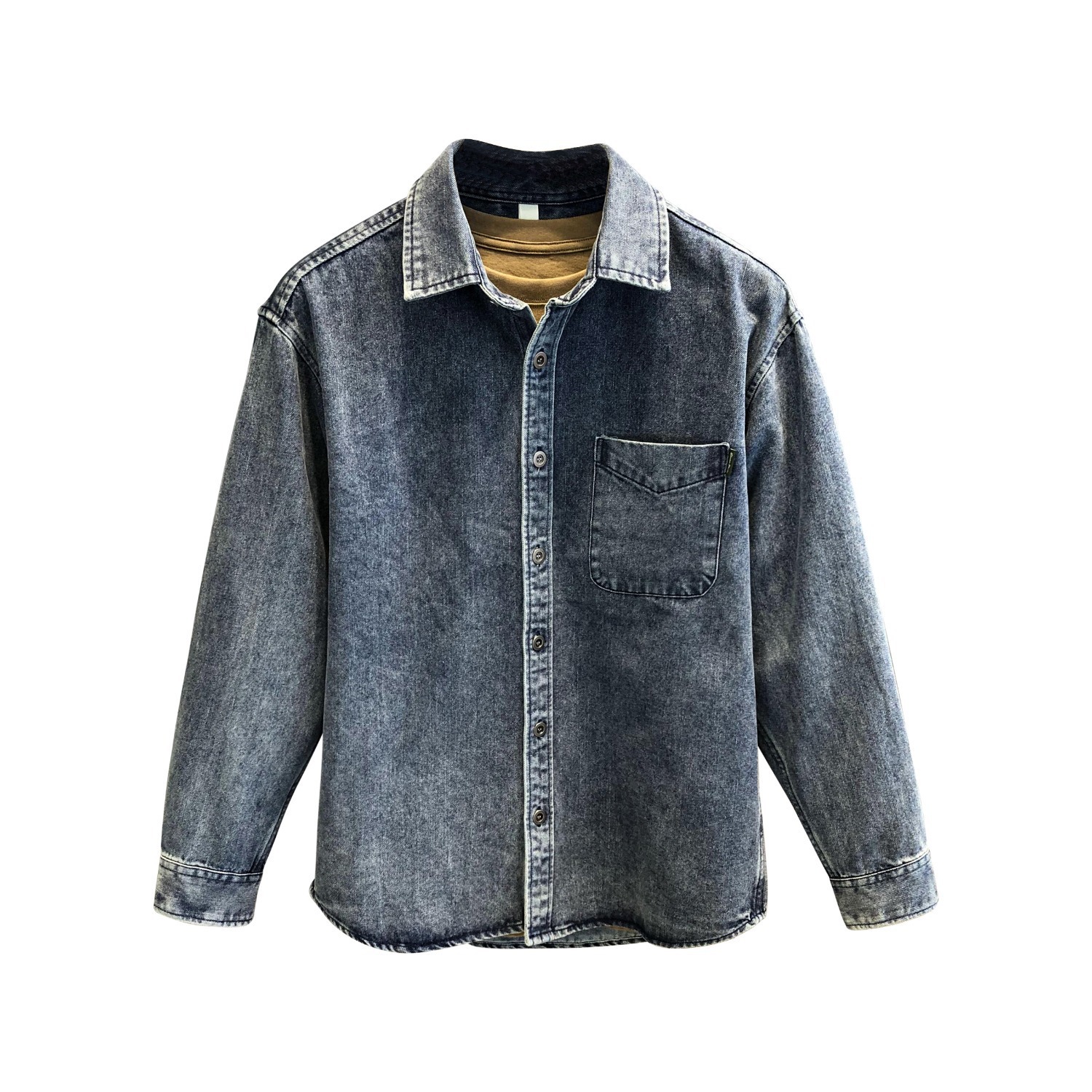 Férfi farmer ing retro stílusú mosott hosszú ujjú munkásing_voghion.com