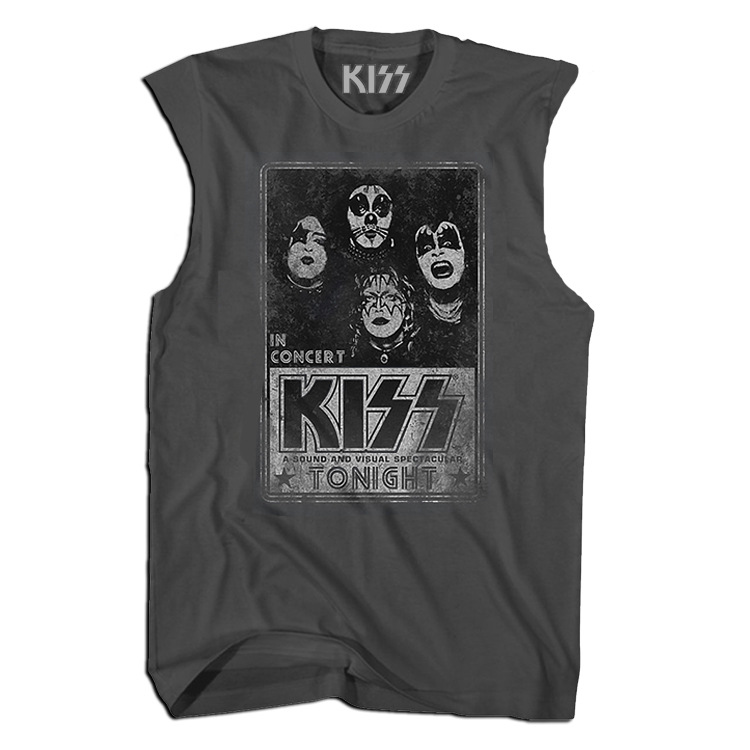 夏季新款KISS乐队摇滚朋克美式街头oversize棉背心马甲无袖T恤男