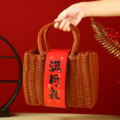 宝宝满月宴周岁伴手礼物篮中古风编织篮婚宴伴手礼2025年糖果包装