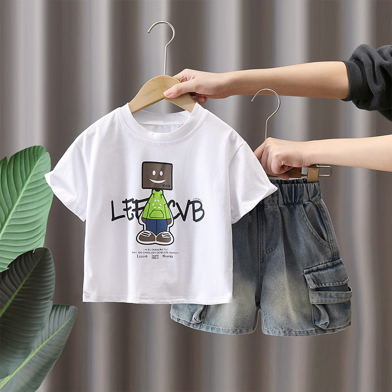 7269 Traje de camiseta de manga corta para niños 2025 Nuevo vestido de verano Ropa de moda coreana para niños Estilo fino de verano Calle frita