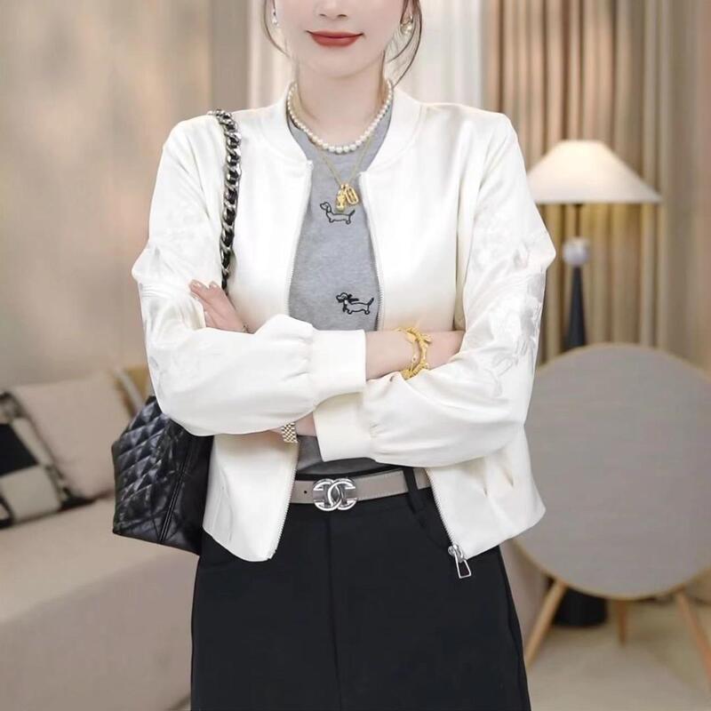 Satin Women's Spring and Autumn Embroidered Stylish New Jacket Korean Style Shimmer Baseball Jacket for Petite Women