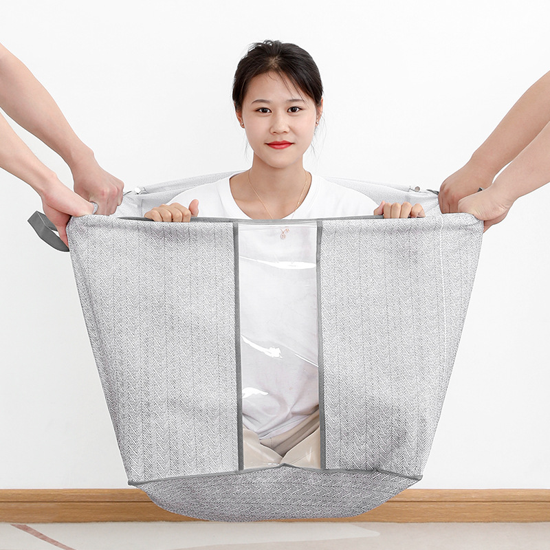 Bolsa de almacenamiento ventana flecha gris cremallera edredón de algodón bolsa de gran capacidad ropa de almacenamiento en el hogar embalaje edredón de algodón en movimiento