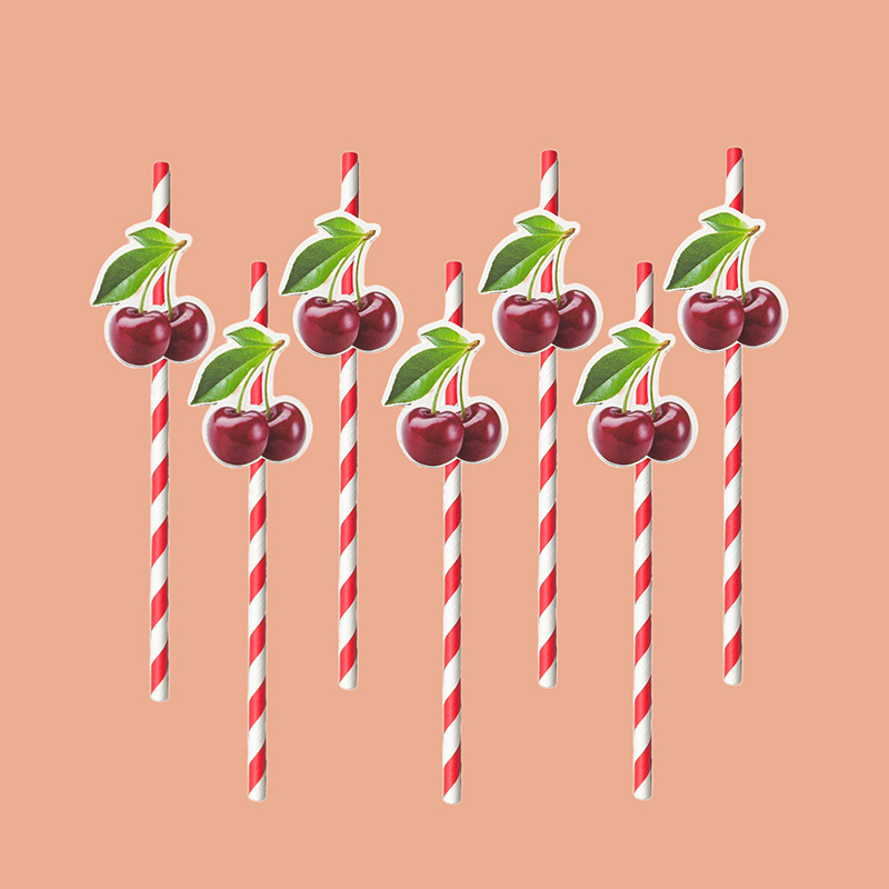 Papel de cereza de paja desechable degradable postre cóctel fiesta de paja decoración tarjeta de tarjeta de carril