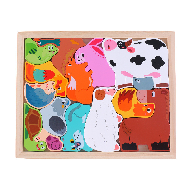 Dibujos animados animal tridimensional Tetris rompecabezas bloques de construcción jardín de infantes niños y niñas educación temprana juguetes educativos para niños