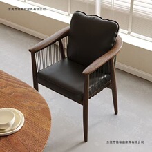 实木大提琴椅编绳装饰民宿酒店卡座北欧主人椅子实木扶手靠背椅子
