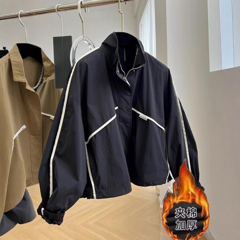 Thickened High-End Design Stylish Unique Jacket for Women with Stand Collar for Spring and Autumn, Versatile and Height-Enhancing