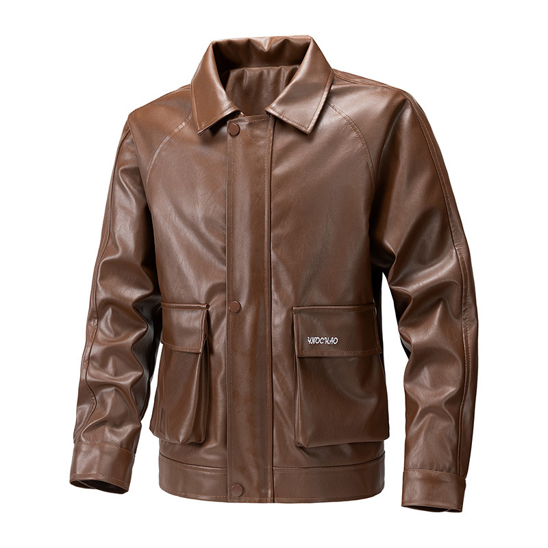 Transfronterizo chaqueta de moda negra de tamaño grande con solapa de ocio comercio exterior primavera y otoño nuevo chaqueta de cuero de locomotora masculina suelta chaqueta