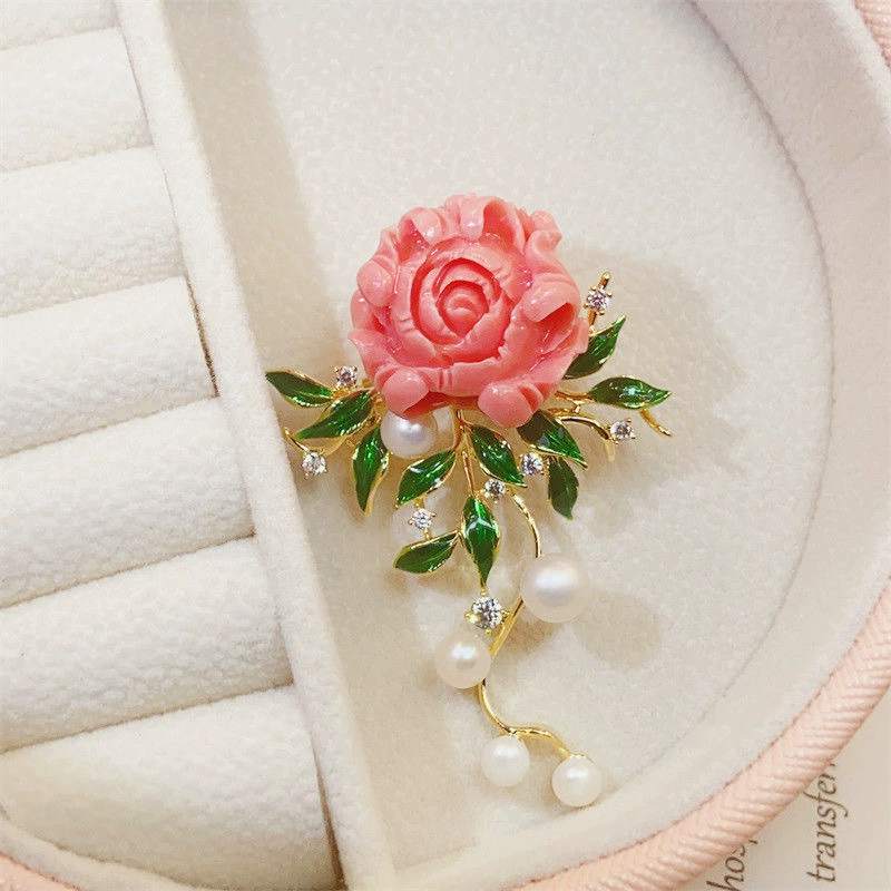 Festive retro brooch from pearl, high-end accessory, Birthday gift, wholesale