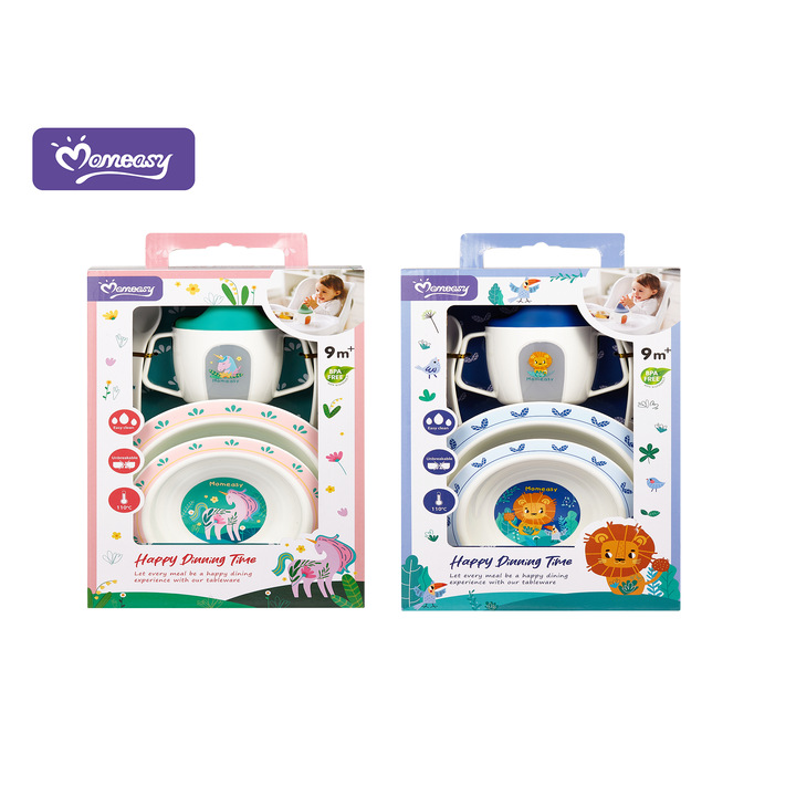 Feeding Tableware 5-Piece Set, Two-Color Non-Slip Children's Feeding Bowl, Large and Small Bowls, Fork, Pp Spout Cup, Baby Tableware