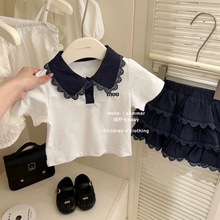 童装批发女童套装夏装25新款儿童学院风短袖上衣蛋糕裙撞色两件套