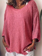 R 52595 Linen-cotton crewneck 3/4-sleeve ����Բ������ŷ����