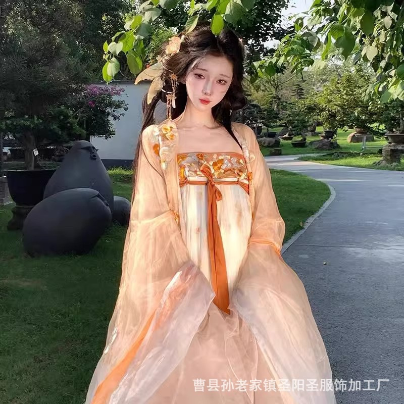 Original Hanfu Women's Tang Style One-Piece Chest-Blank Skirt Heavy Industry Embroidery Big Sleeve Shirt Chest-Blank Skirt Super Fairy suit