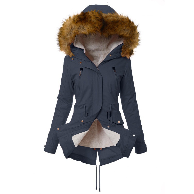 Pure Color Hooded Slim Warm Zipper Jacket 6