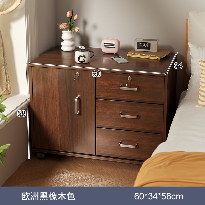 Mesita de noche móvil con cerradura, dormitorio doméstico moderno simple, armario de almacenamiento junto a la cama, armario de almacenamiento simple