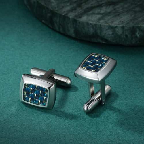 Factory direct sales European and American new stainless steel beveled edge Epoxy carbon fiber cufflinks European and American titanium steel shirt French cufflinks