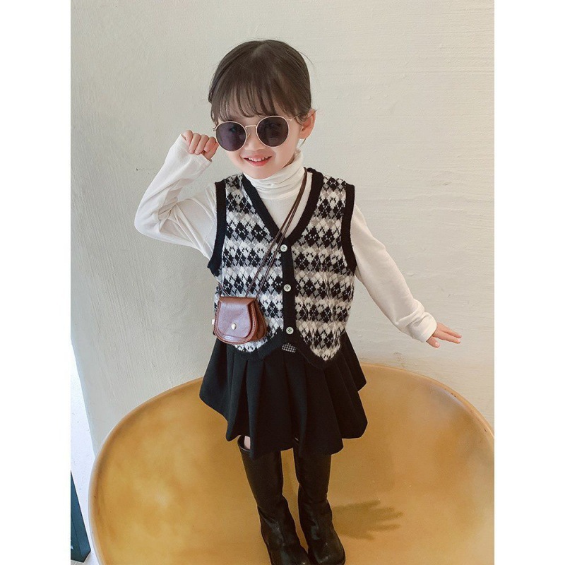 Niñas suéter chaleco 2023 primavera y otoño nuevo estilo occidental de los niños punto bebé retro jacquard cardigan top