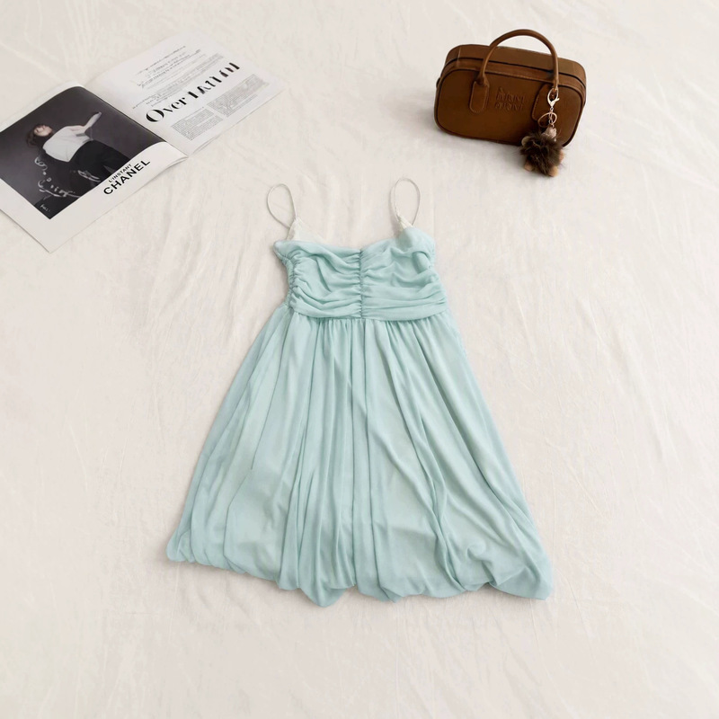 White Water Girl Sage Miss Mesh Strap Dress for Women, Summer Romantic Fairy-Like Elegant Slimming Draped Short Dress White Water Girl Sage Miss Mesh Strap Dress for Women, Summer Romantic Fairy-Like Elegant Slimming Draped Short Dress