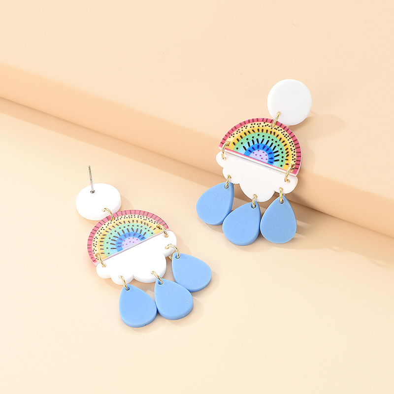 Nihaojewelry Korean Style Rainbow Water Drop Pendant Earrings Wholesale Jewelry display picture 2