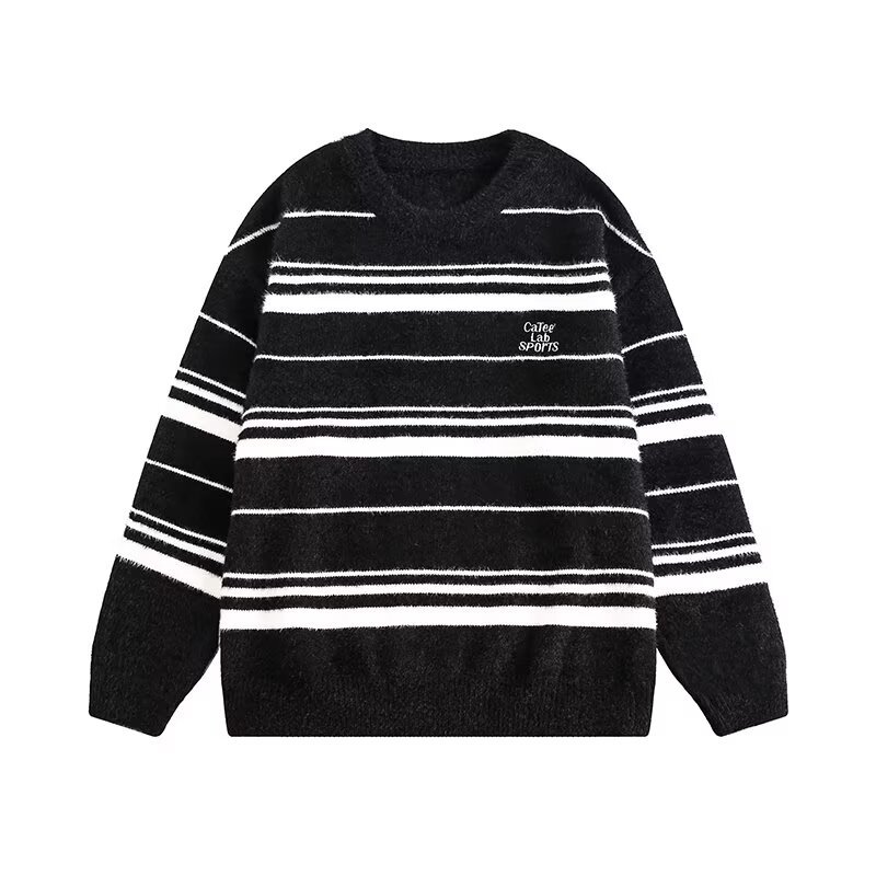 Stripes de acero suave suéter de punto glutinoso hombre bordado letras de marca de tendencia perezosas suéter de otoño y invierno fábrica transfronteriza al por mayor image 9