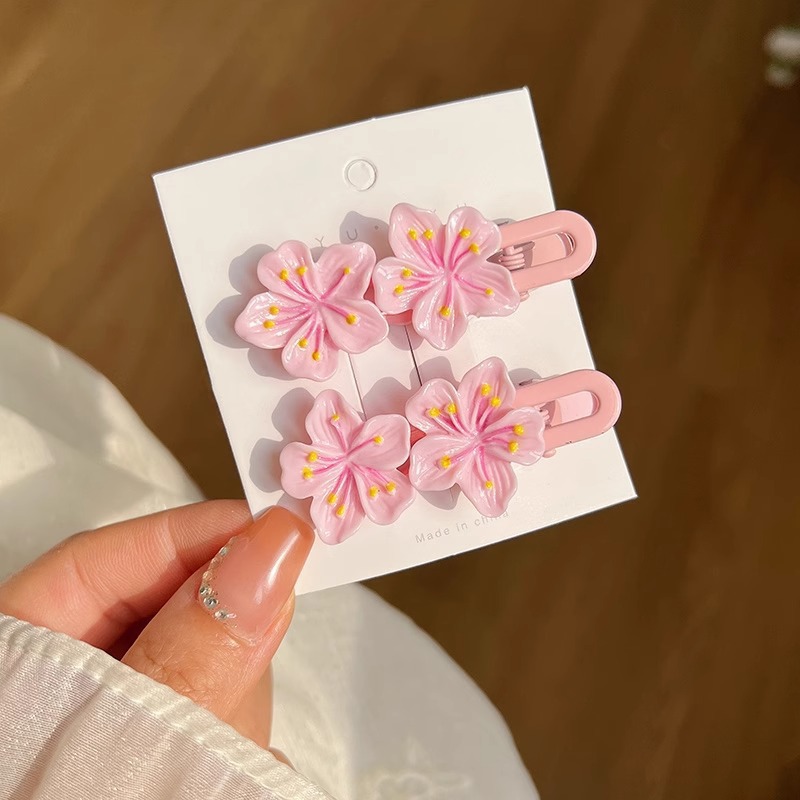 Flores rosadas pinzas de cabello 2025 nueva dulce frente lateral de la mujer frange pinzas de cabello rotas lindas pinzas de boca de pato sin marcas