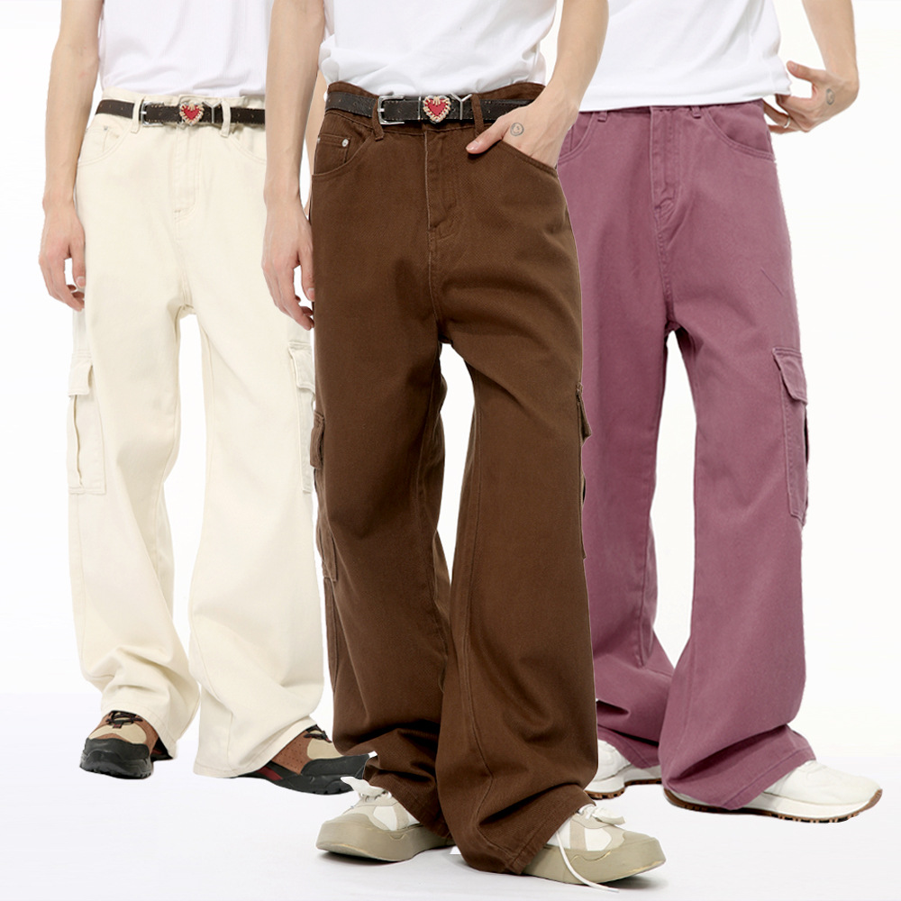 MTLCLOTHES Hombres| Coreano color sólido casual multicolor de bolsillo grande herramienta de lavado de agua jeans tendencia