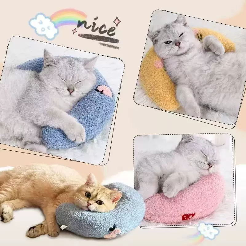 厂家新款泰迪绒宠物半月枕 猫咪枕头踩奶深度睡眠U型枕现货批发