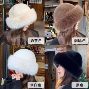 Cross-border plush Mongolian hat women's thickened autumn and winter windproof cold warm pot hat imitation mink hair ear protection fisherman hat