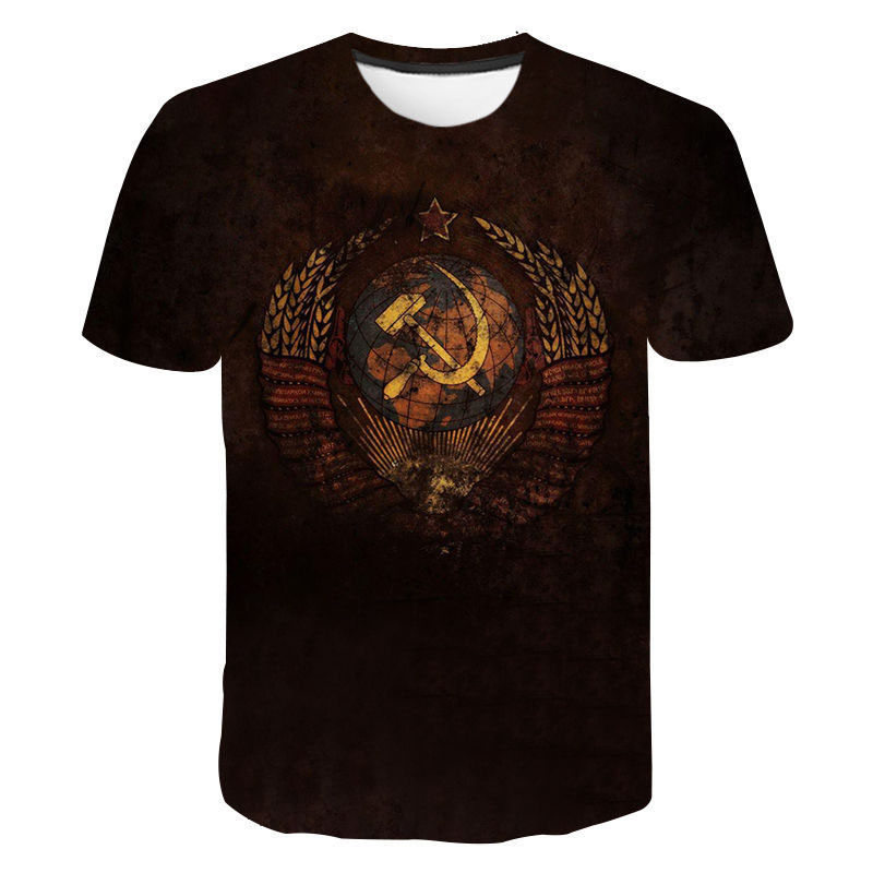 2024 Transfronterizo nuevo estilo soviético CCCP 3D impresión digital cuello redondo tendencia de moda hombres y mujeres camiseta top