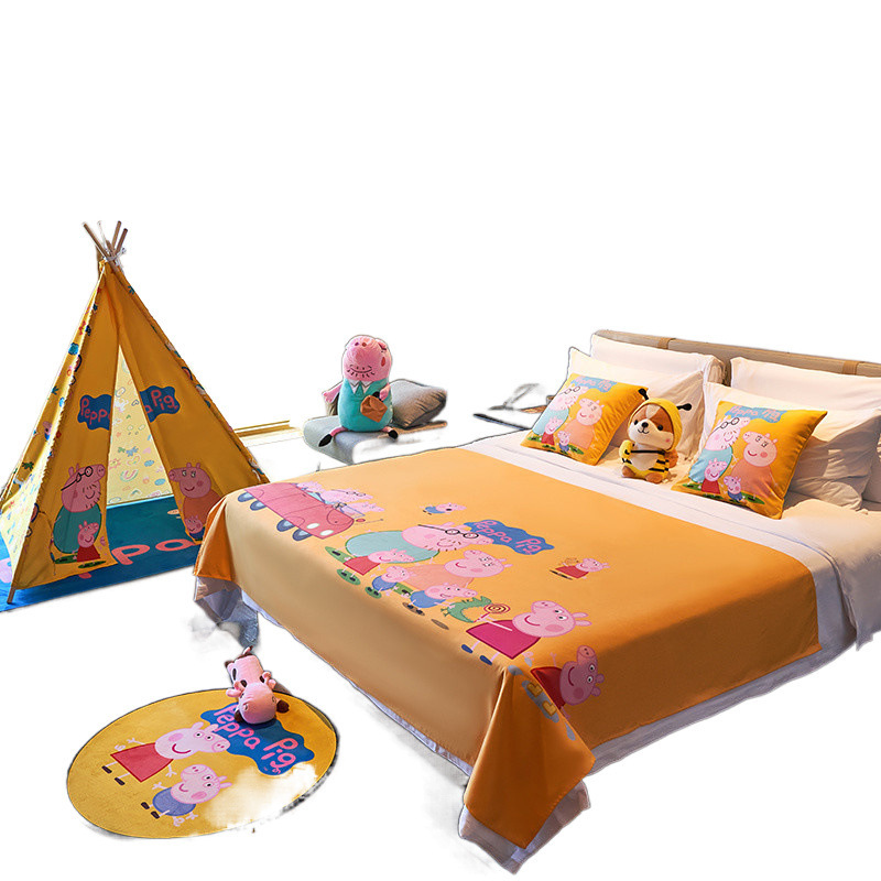 Q3Y ホテル親子かわいい漫画子供部屋ベッドフラグ B&B インターネット有名人親子ルームベッドサイドタオルペッパピッグベッド|undefined