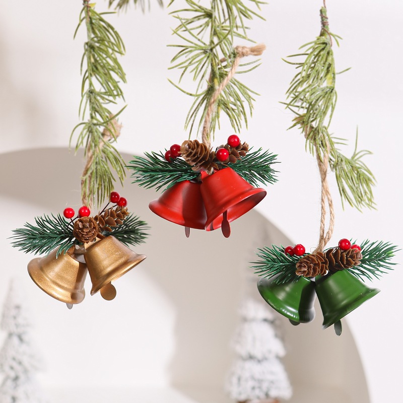 国境を越えた売れ筋クリスマスベルペンダントクリエイティブメタルベル松ぼっくりクリスマス装飾ペンダントダブルベル卸売|undefined