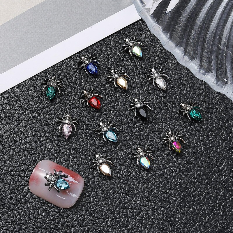 Cross-border hot selling Spider alloy nail drill jewelry dark punk style Halloween personalized metal nail accessories
