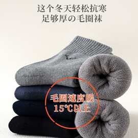 木棉田袜子男士冬季加厚保暖毛圈袜中高筒纯棉无骨毛巾袜7123