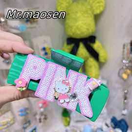 韩国多巴胺KT甜酷AB面卡通布贴方形镂空夹大号鲨鱼夹重工韩系新