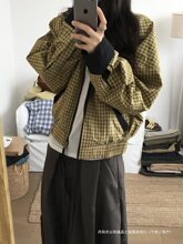 美式双面穿格纹夹克外套女秋季新款设计感工装立领短款棒球服上衣