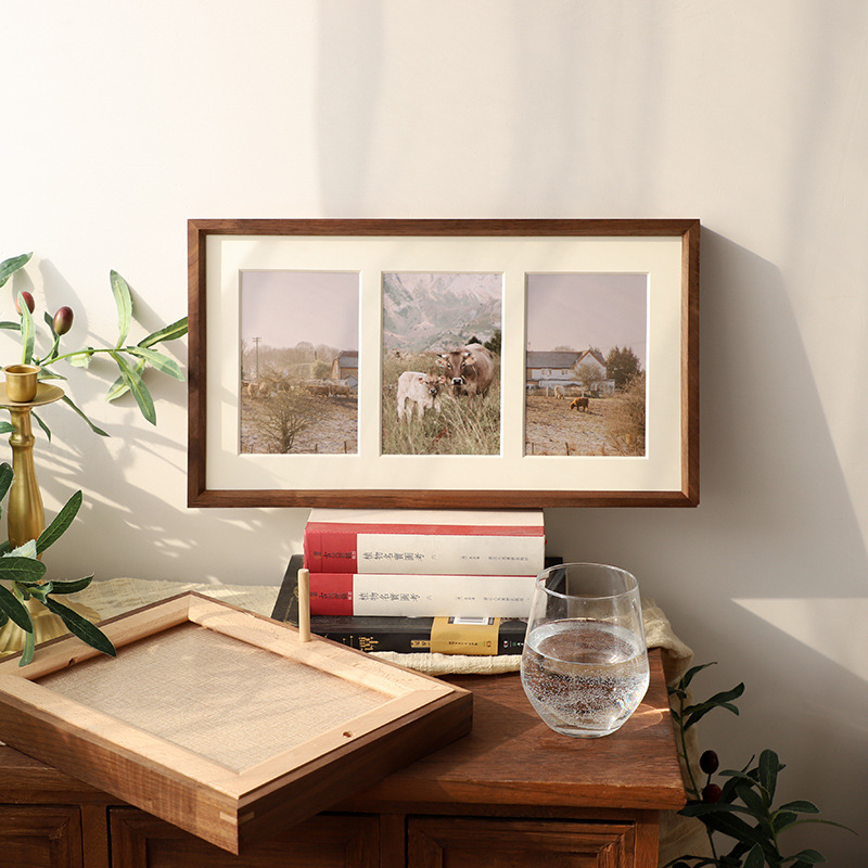 Solid Wood photo frame set table mortise and tenon triple frame multi-photo combination plus cardboard to wash photo typesetting Wall picture frame Solid Wood photo frame set table mortise and tenon triple frame multi-photo combination plus cardboard to wash photo typesetting Wall picture frame