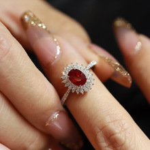 s925纯银戒指女ins风叠戴法式高贵典雅的鸽血红指环轻奢时尚通勤