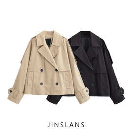 跨境外贸秋季新款ZA欧美女装时尚简约双排扣设计风衣外套 0518240