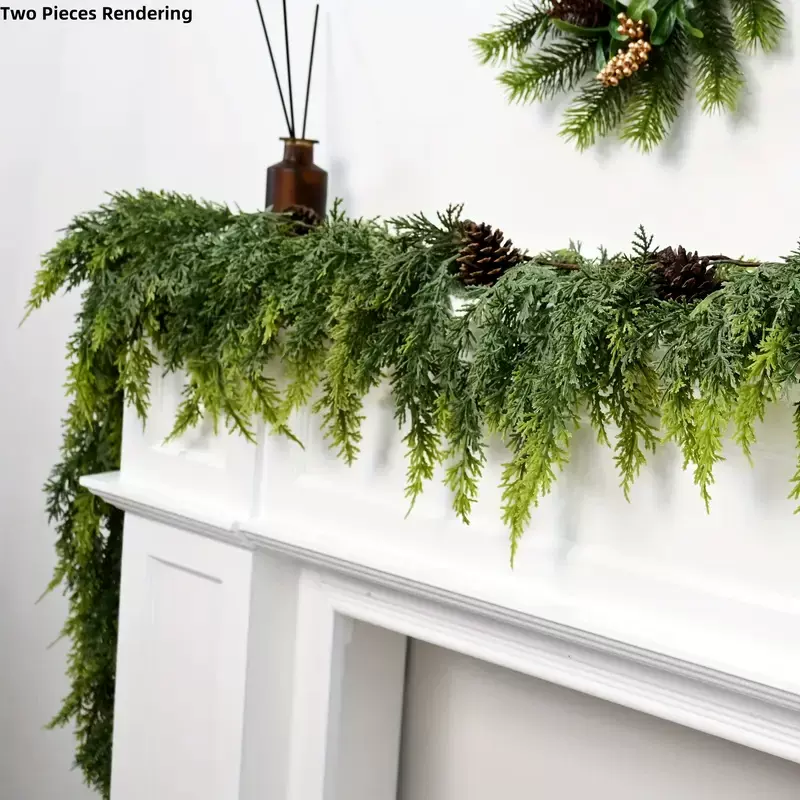 2025年圣诞新款花环仿真藤条装饰品亚马逊圣诞节氛围感松果挂饰