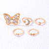 2022 New Creative European and American Wind Butterfly Inlays Diamond Passing Ring Personalized Star Moon Five -piece Ring