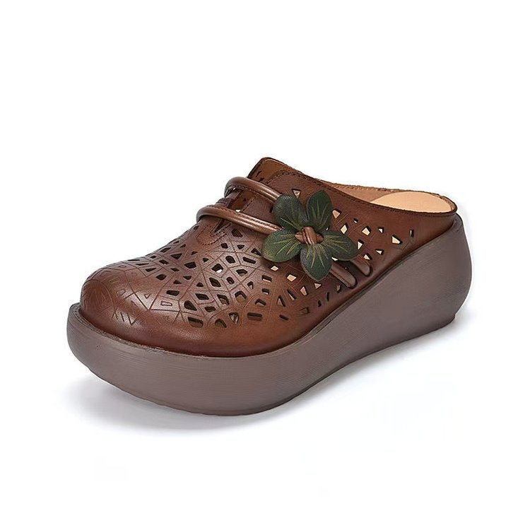Agujero retro cuero suave mitad zapatillas mujeres 2026 nuevo fondo grueso flor exterior zapatillas de agujero de cabeza de agua húmeda image 6