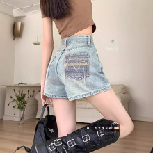 韩版口袋设计感牛仔短裤女2024夏季新款高腰宽松显瘦a字阔腿热裤