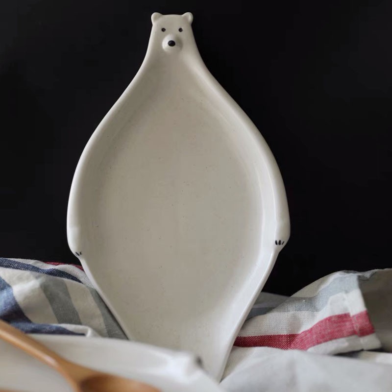 日本式レトロホッキョクグマ陶磁器家庭用食事皿insネット赤皿かわいい子供皿果物サラダ皿|undefined
