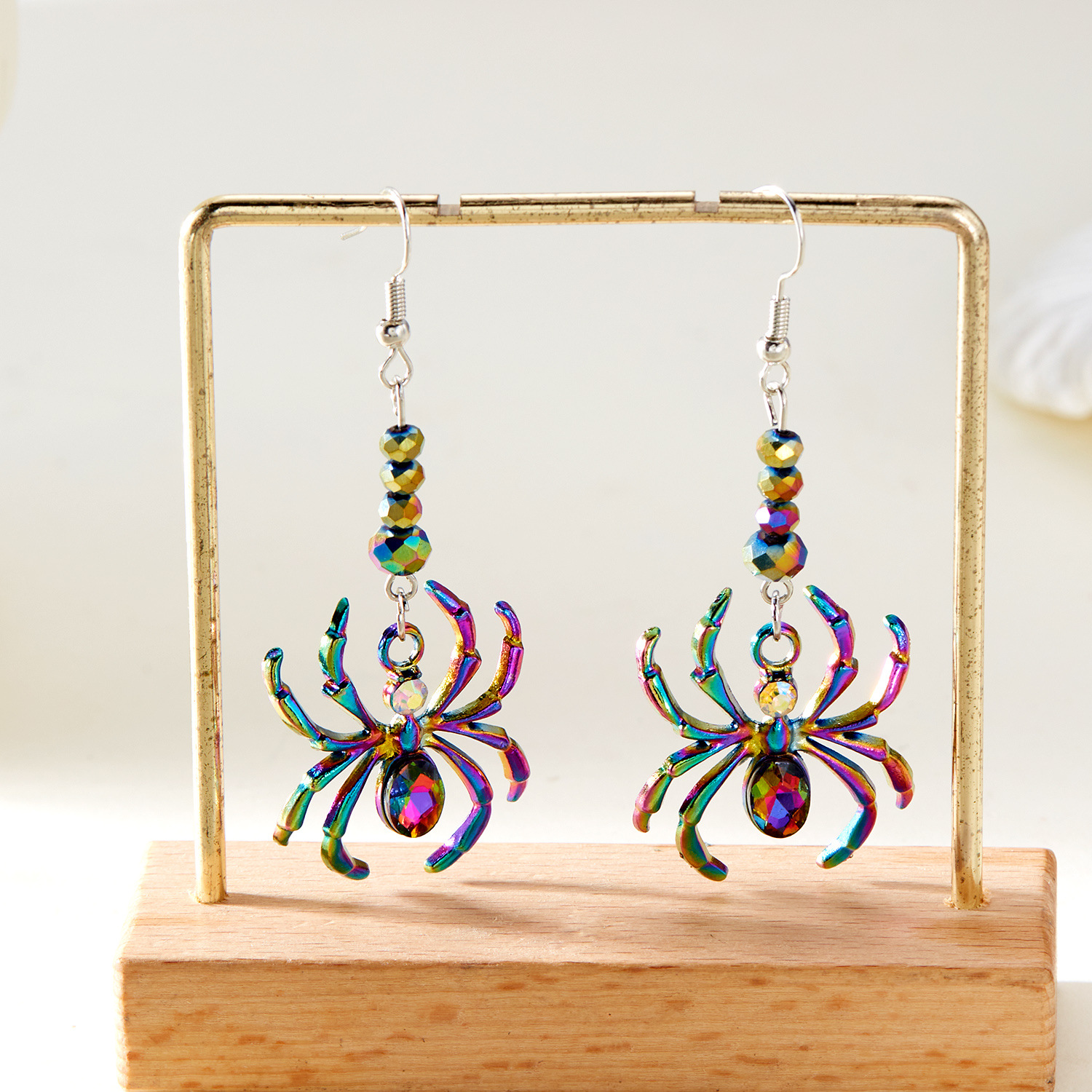 Subtle exaggerated Halloween diamond studded spide, punk style, versatile, colorful and quirky tassel earrings_voghion.com