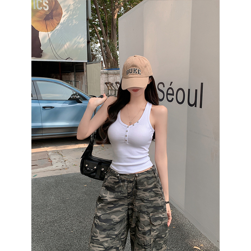 MosesQueen美式复古四色基础纯色背心吊带女2025夏季新款外穿上衣|undefined