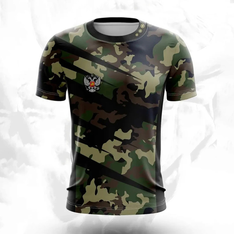 クロスボーダー夏メンズ Tシャツカジュアルルーズロシア国旗プリント通気性半袖紳士服ストリート|undefined