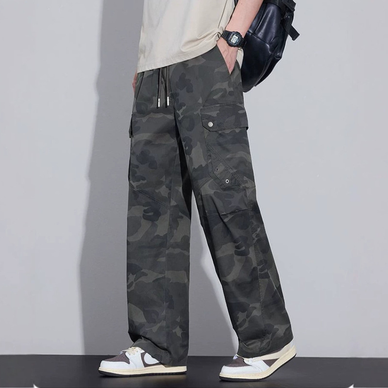 2026 Spring and Summer New Style European, Japanese, and Korean Breathable Workwear Cotton Camouflage Navy Green Straight Casual Pants for Men