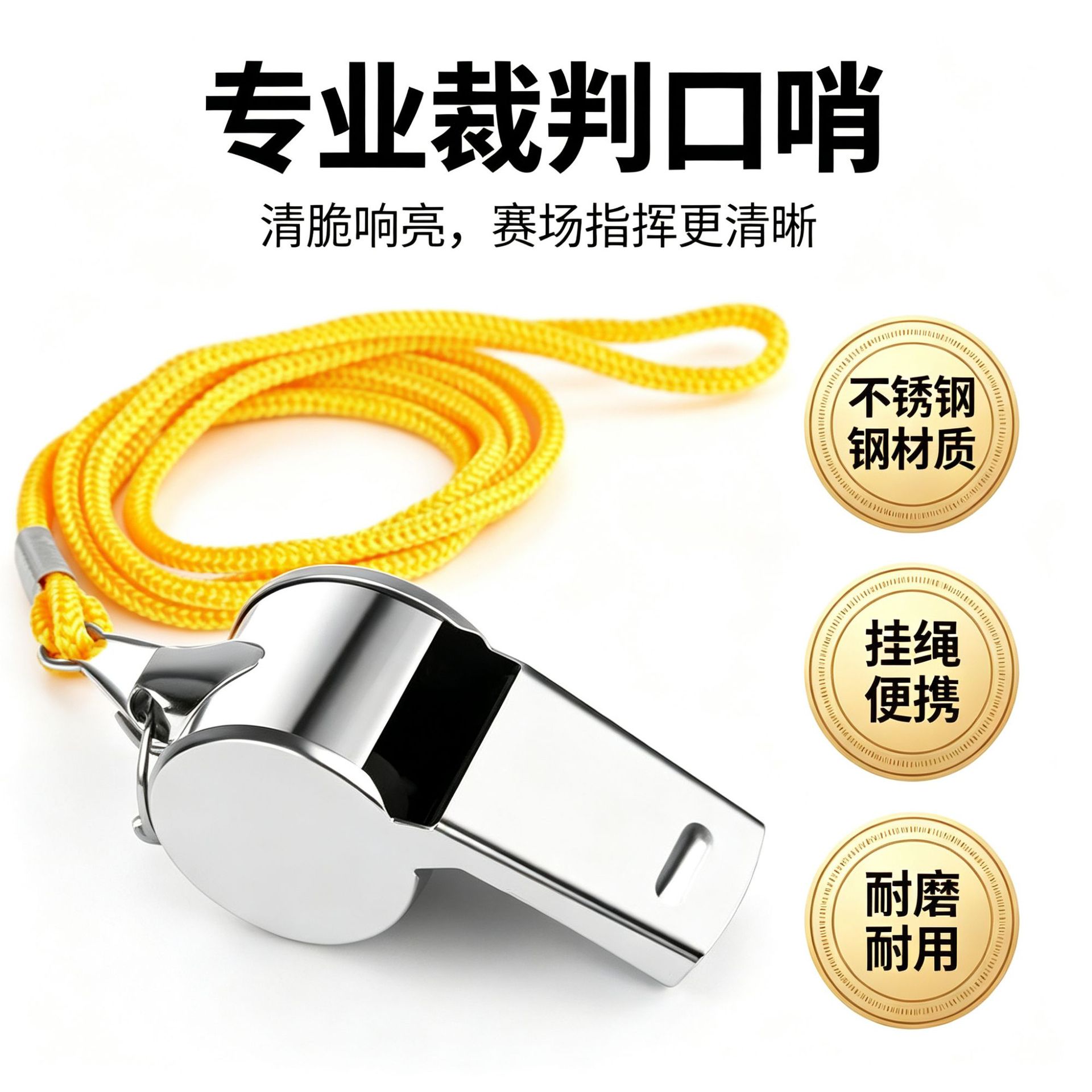 Stainless steel whistle, referee-specific, comes in a case for easy storage, with a lanyard, suitable for sports coaches and training, and for outdoor use